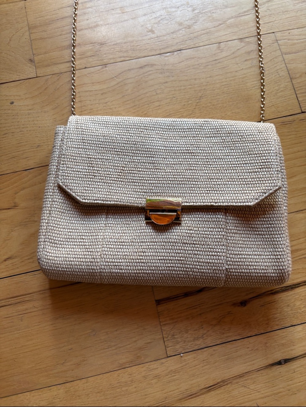 Lauren Merkin  Woven Cream Crossbody Shoulder Bag with Gold Chain